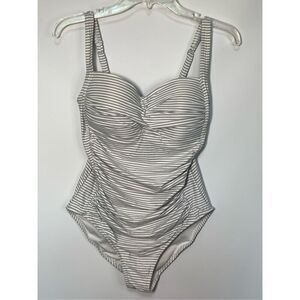 Nip Tuck Swim Women's Sorrento Striped Joanne One Swimsuit Gray & White Size 8